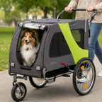Hundefahrradanhänger mit Kupplung für 2 Hunde, Dunkelgrau Neongrün