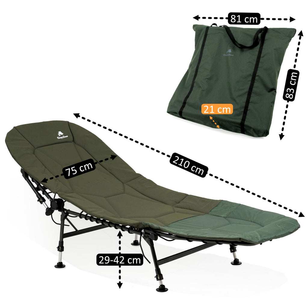 Carp fishing bed "XXL", 210 x 75 x 29 - 42 cm, height adjustable