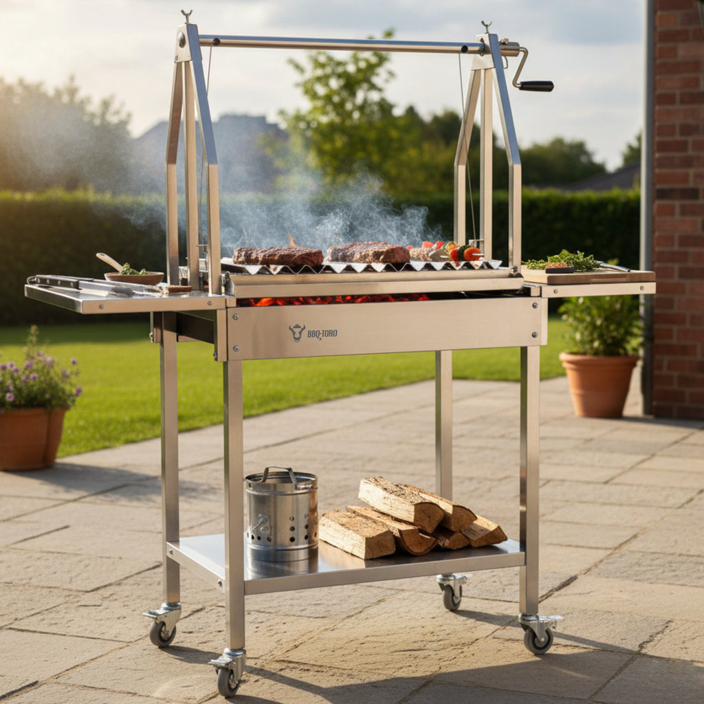 Asado Grill, 119 x 45 x 135 cm, stainless steel, including side shelves