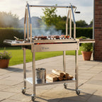 Grill Asado, 119 x 45 x 135 cm, acier inoxydable, avec étagères latérales