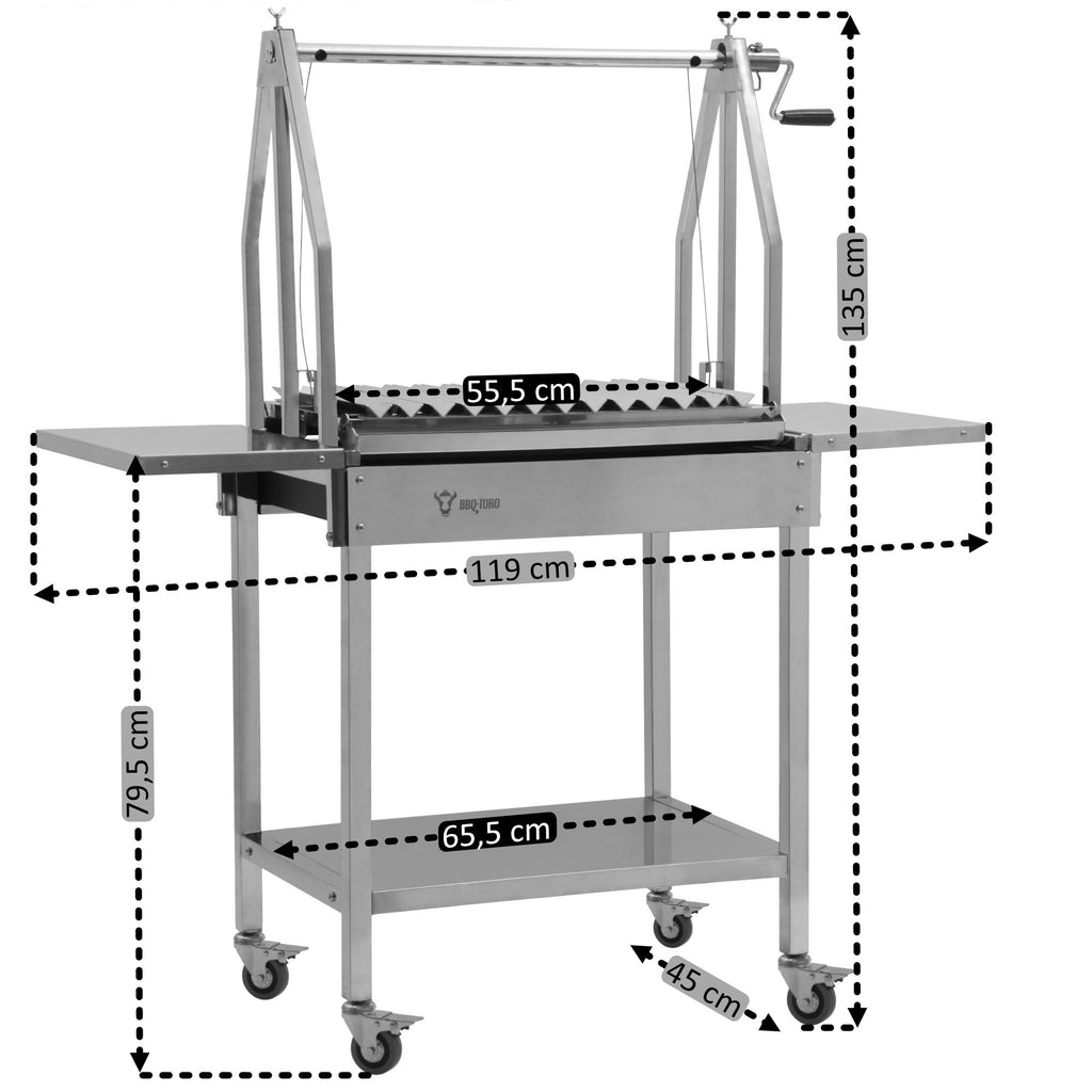 Asado Grill, 119 x 45 x 135 cm, stainless steel, including side shelves
