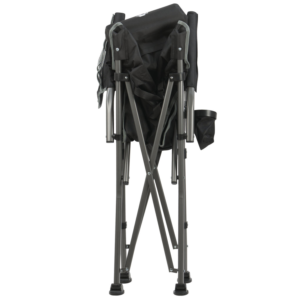 Fishing chair with fishing rod holder, foldable, including bag.