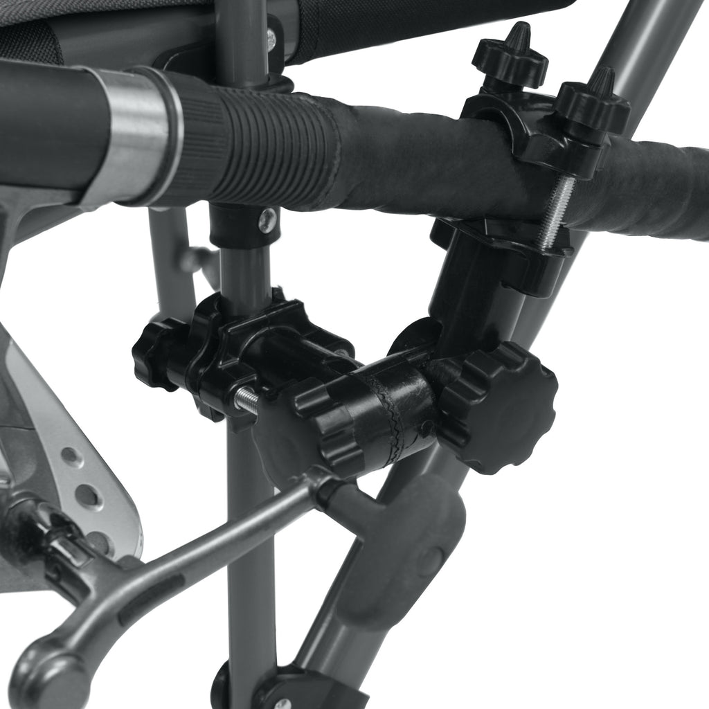 Fishing chair with fishing rod holder, foldable, including bag.