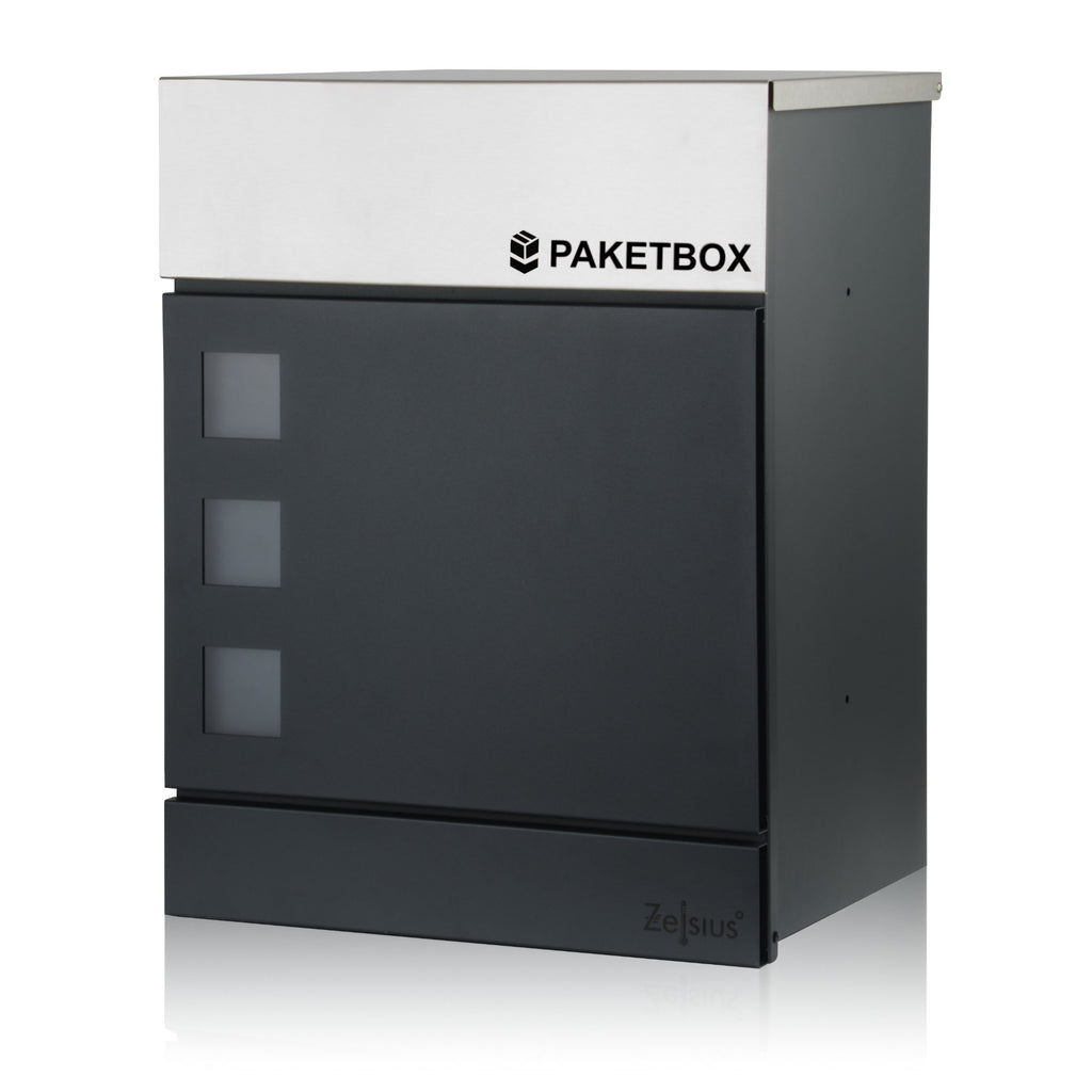 Mailbox, powder-coated steel, including parcel compartment