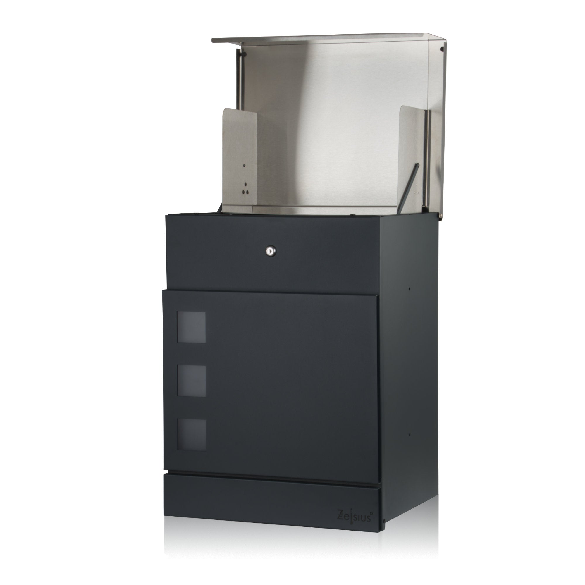 Mailbox, powder-coated steel, including parcel compartment