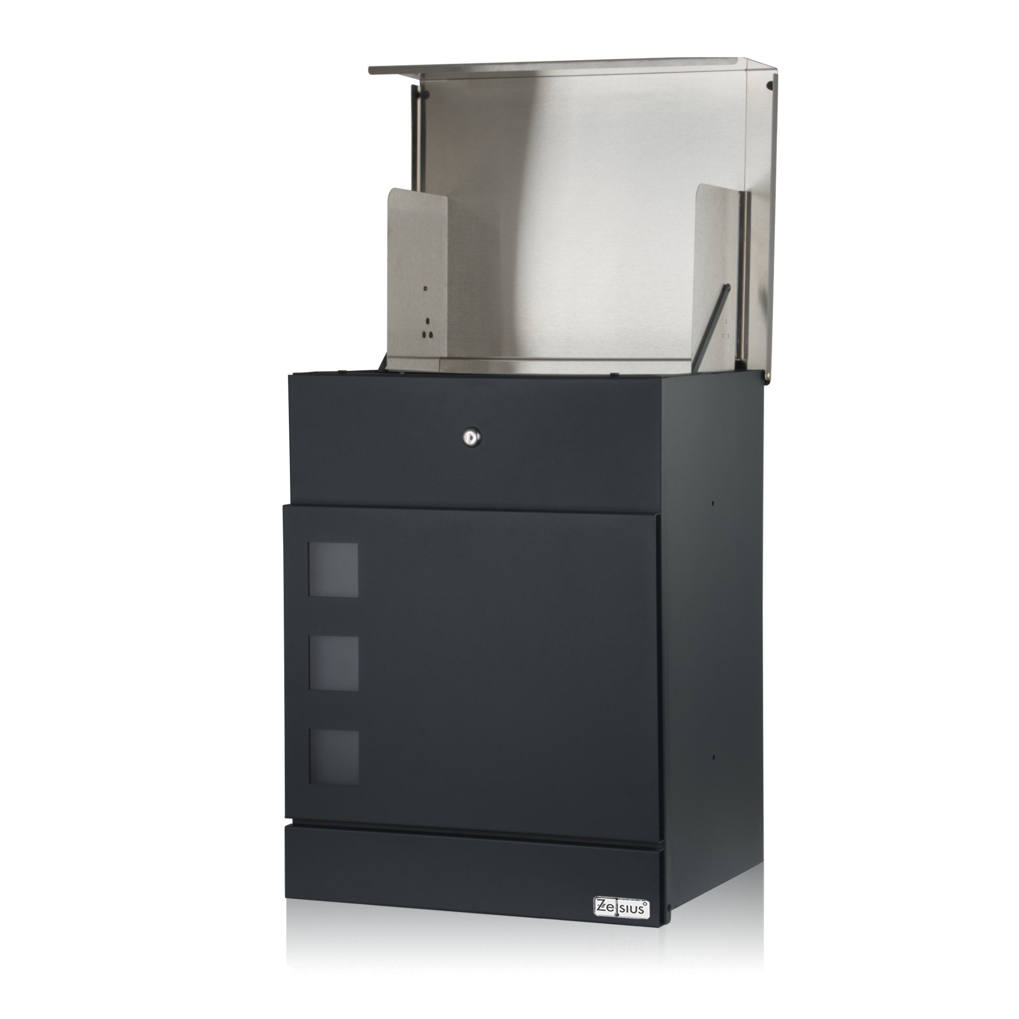 Mailbox, powder-coated steel, including parcel compartment