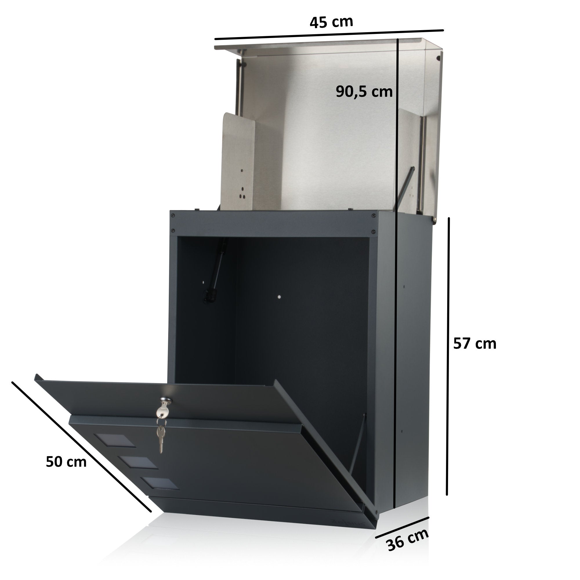 Mailbox, powder-coated steel, including parcel compartment