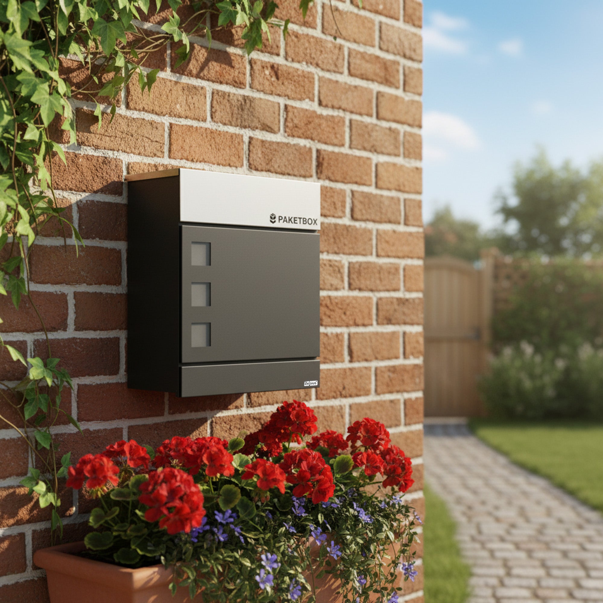 Mailbox, powder-coated steel, including parcel compartment