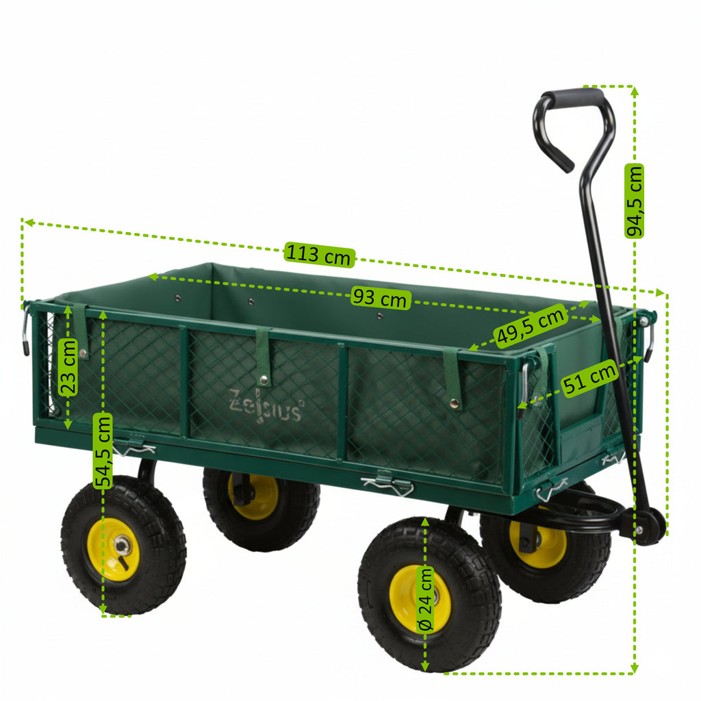 Handcart, load capacity up to 350 kg, 105 liters, green/yellow