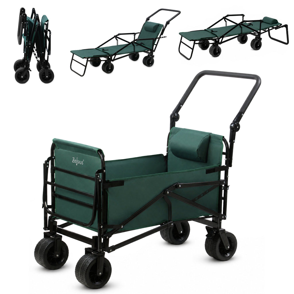 Bollerwagen mit Liegefunktion, belastbar bis 100 kg, Grün