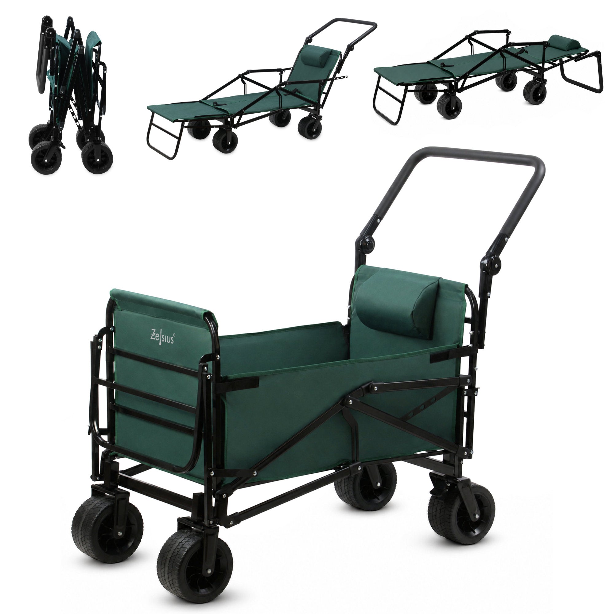 Bollerwagen mit Liegefunktion, belastbar bis 100 kg, Grün