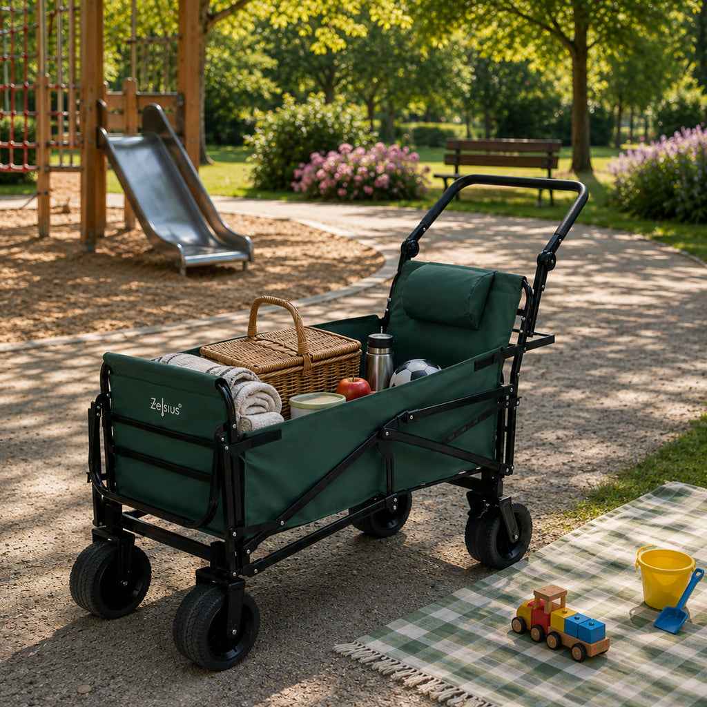 Bollerwagen mit Liegefunktion, belastbar bis 100 kg, Grün