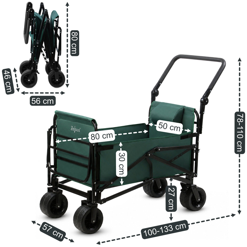 Bollerwagen mit Liegefunktion, belastbar bis 100 kg, Grün