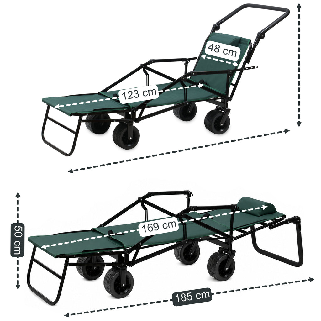 Bollerwagen mit Liegefunktion, belastbar bis 100 kg, Grün