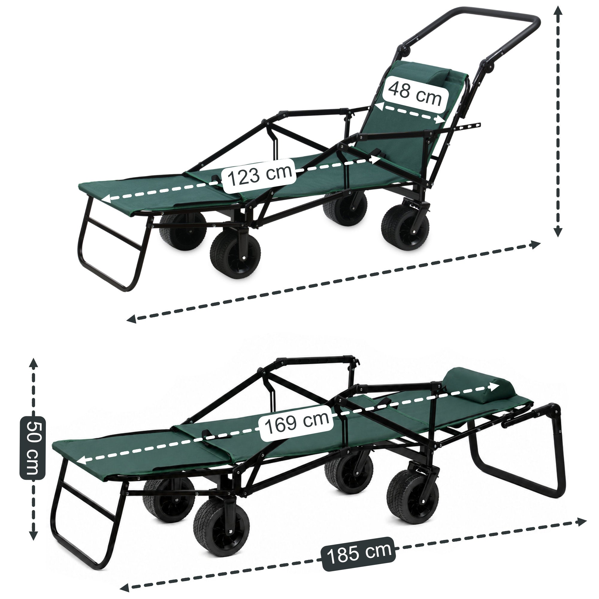 Bollerwagen mit Liegefunktion, belastbar bis 100 kg, Grün