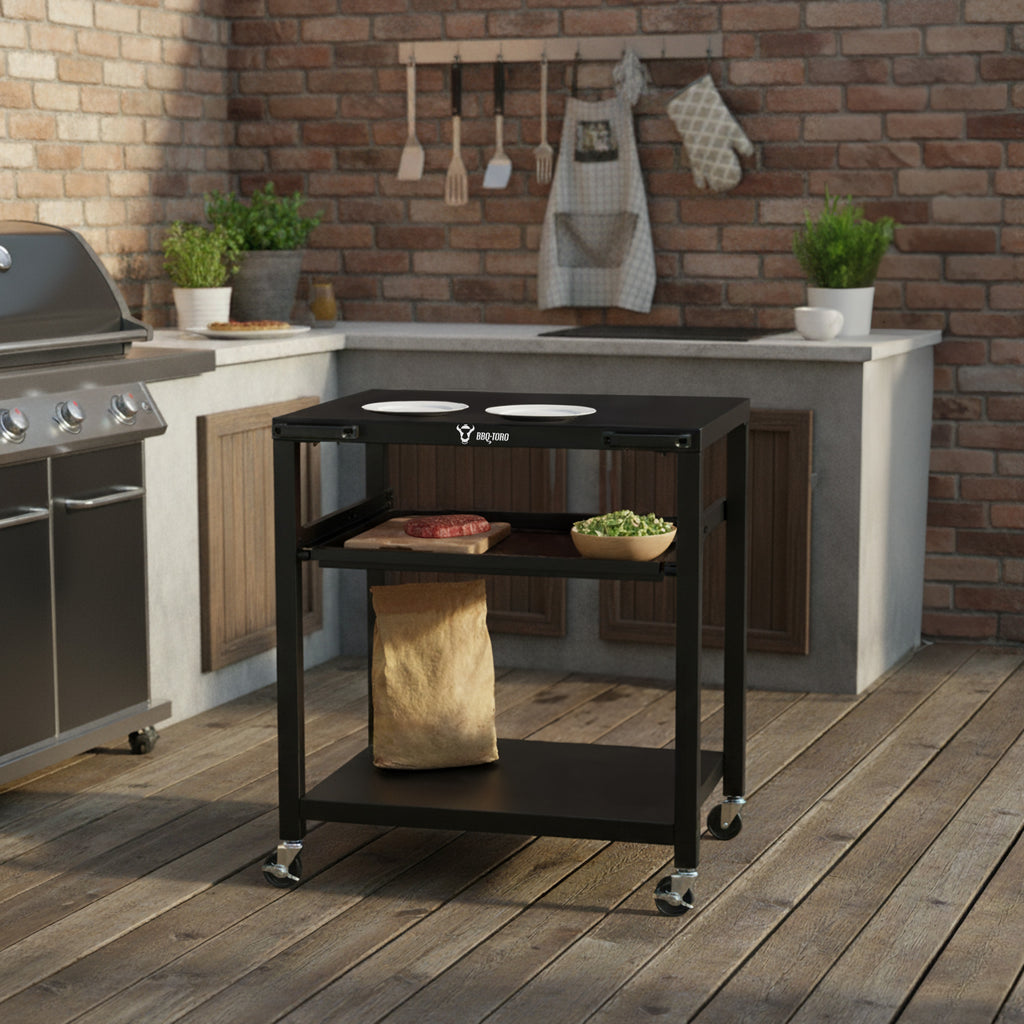 Chariot de barbecue, noir, 80 x 65,5 x 86,5 cm, comprenant une grande surface de travail