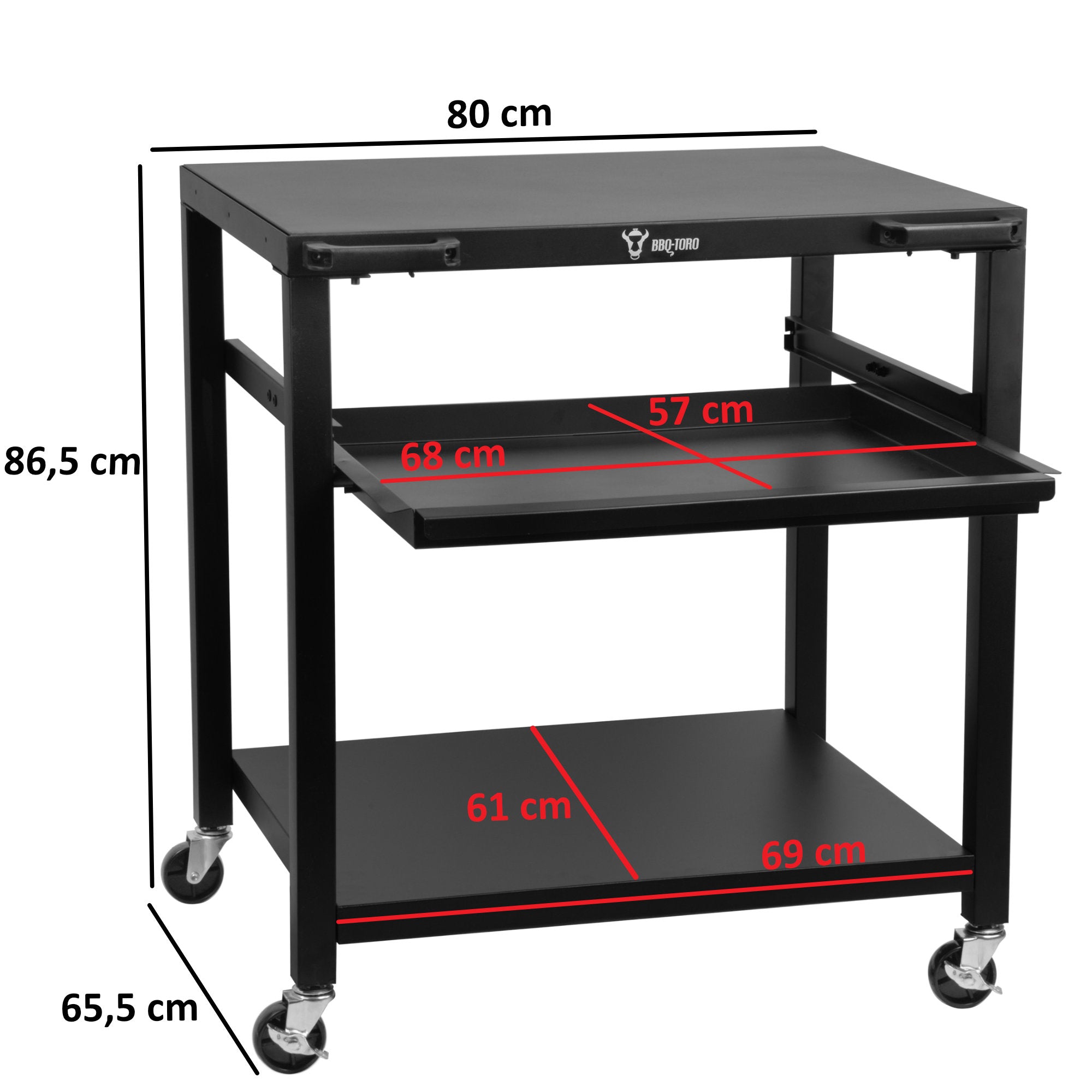 Chariot de barbecue, noir, 80 x 65,5 x 86,5 cm, comprenant une grande surface de travail