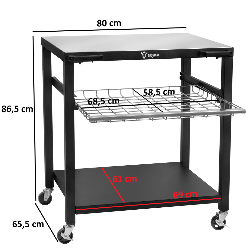Chariot de barbecue, noir, 80 x 65,5 x 86,5 cm, comprenant une grande surface de travail