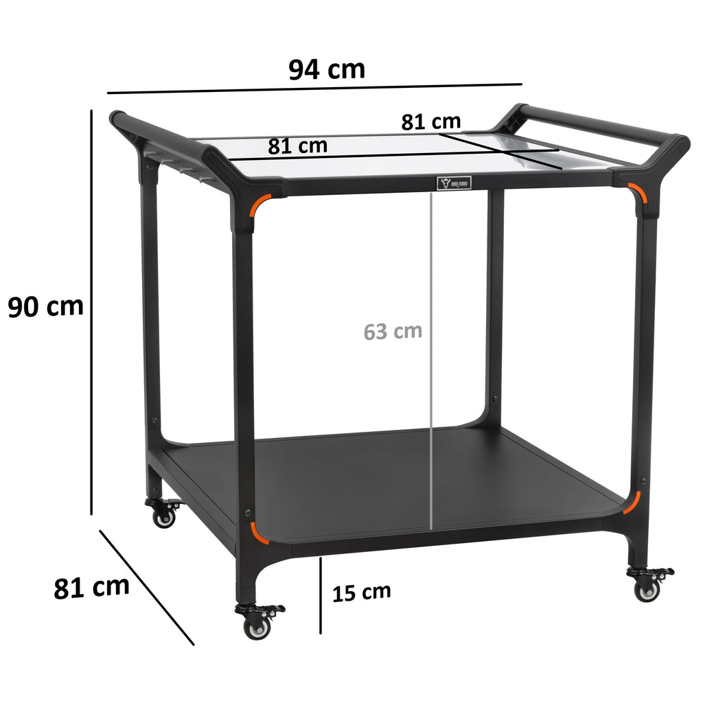 Chariot de barbecue, noir, 94 x 81 x 90 cm, comprenant un grand plan de travail