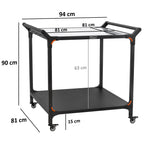 Chariot de barbecue, noir, avec grande surface de travail