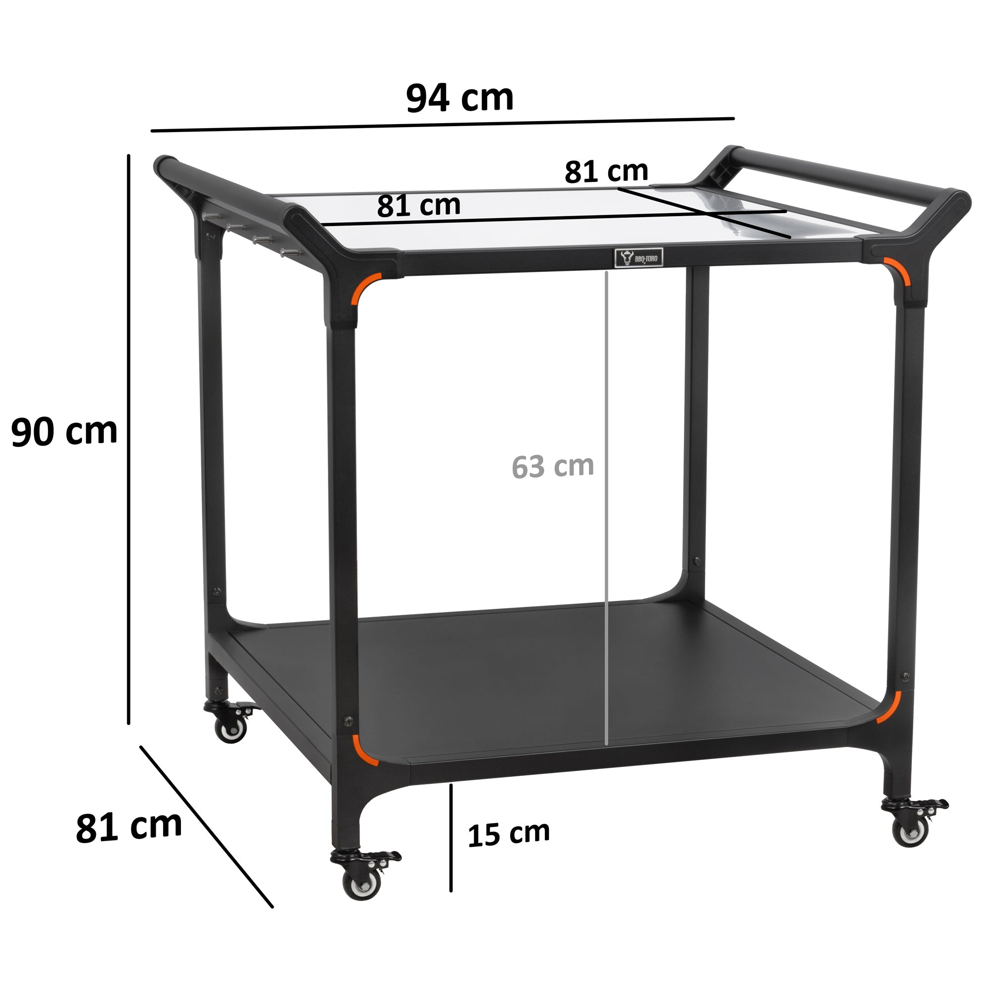 Chariot de barbecue, noir, 94 x 81 x 90 cm, comprenant un grand plan de travail
