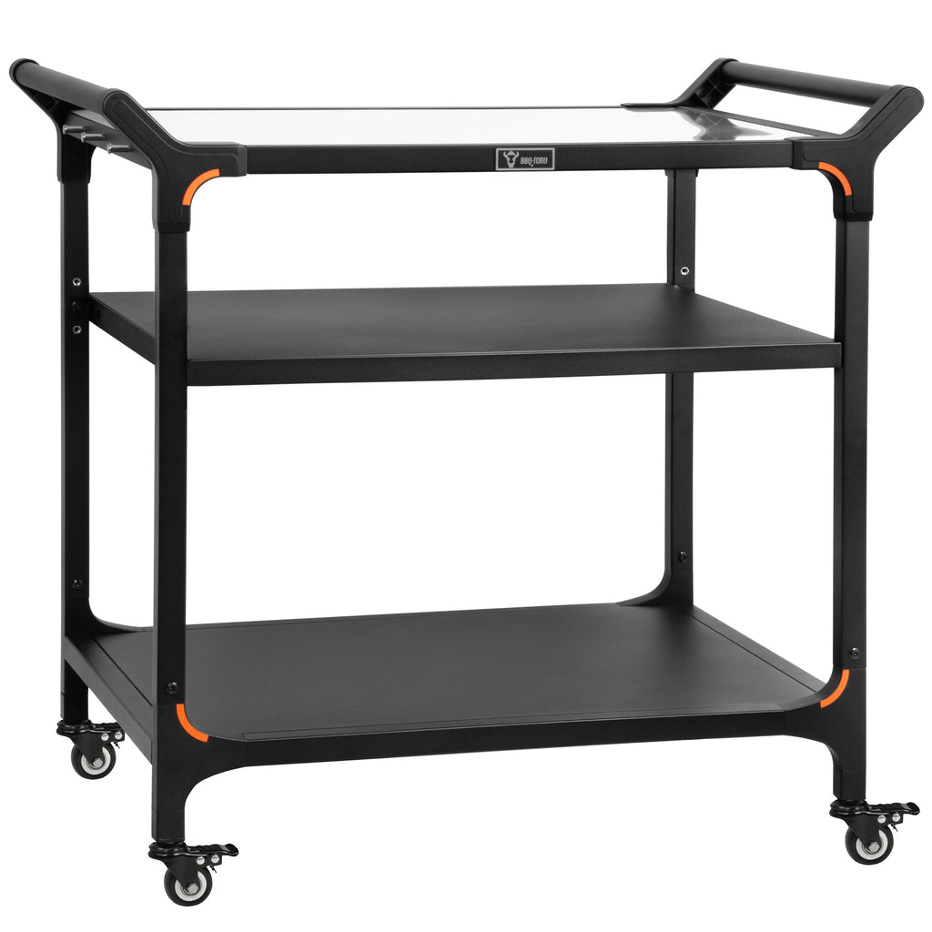 Chariot de barbecue, noir, avec grande surface de travail