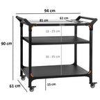 Chariot de barbecue, noir, avec grande surface de travail