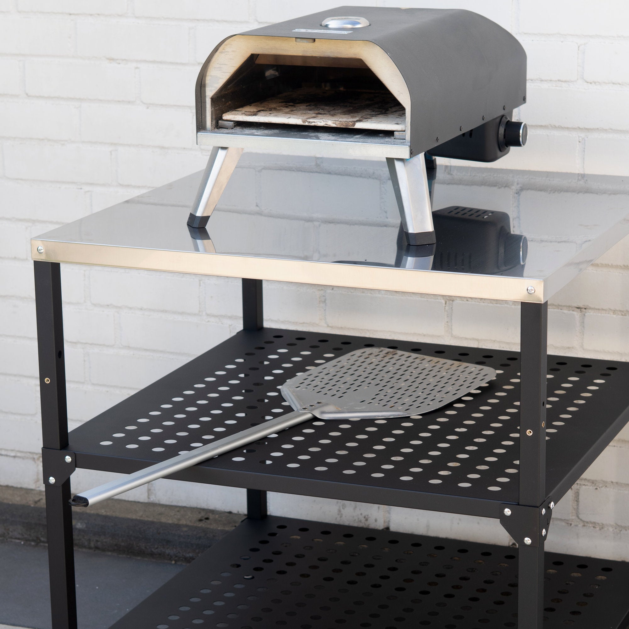 Chariot de barbecue, noir, 80 x 80 x 83 cm, comprenant un grand plan de travail