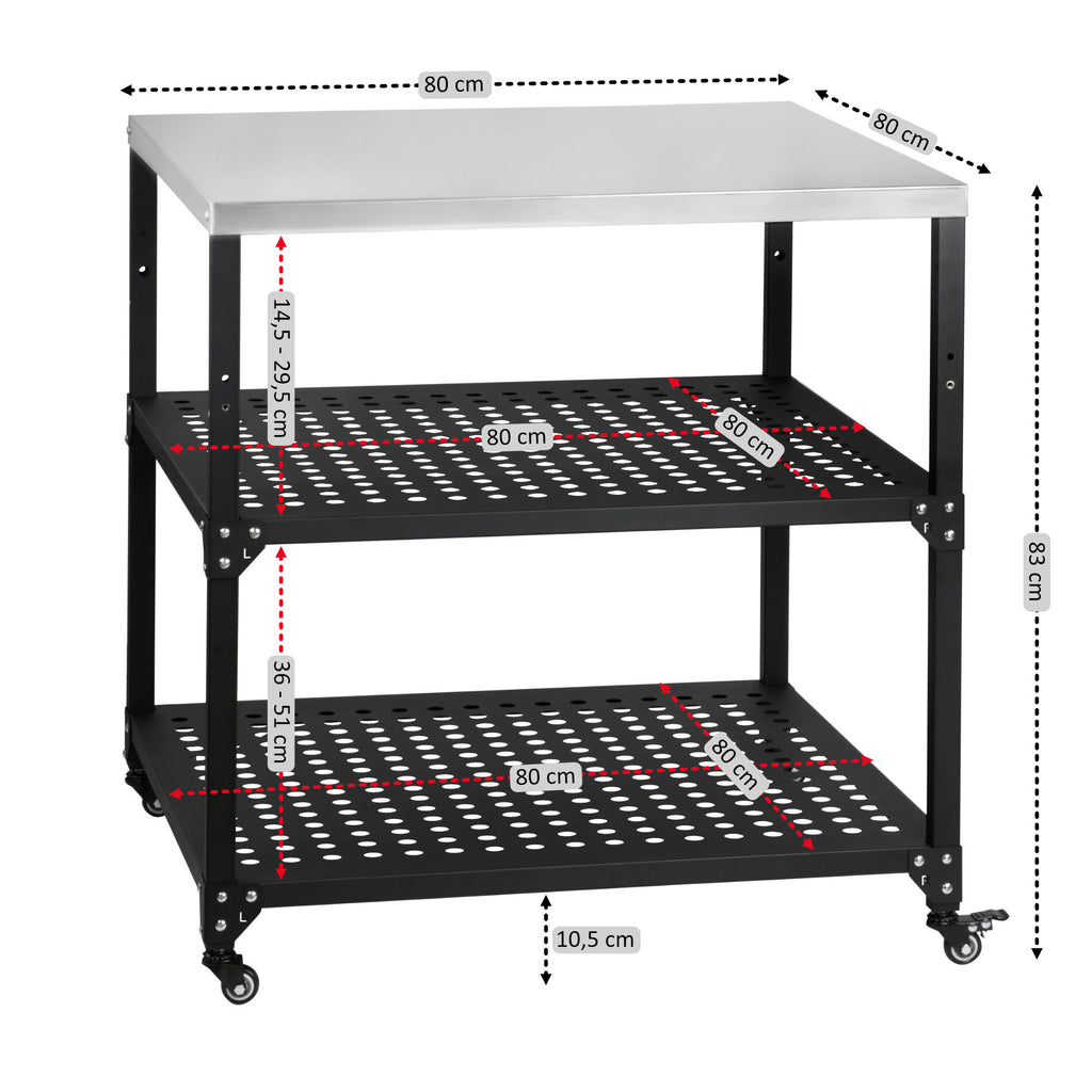 Grillwagen, schwarz, 80 x 80 x 83 cm, inkl. großer Arbeitsfläche