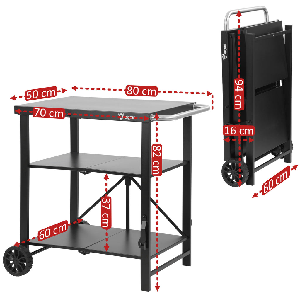 Chariot de barbecue, 60 x 80 x 82 cm, pliable, avec grande surface de travail