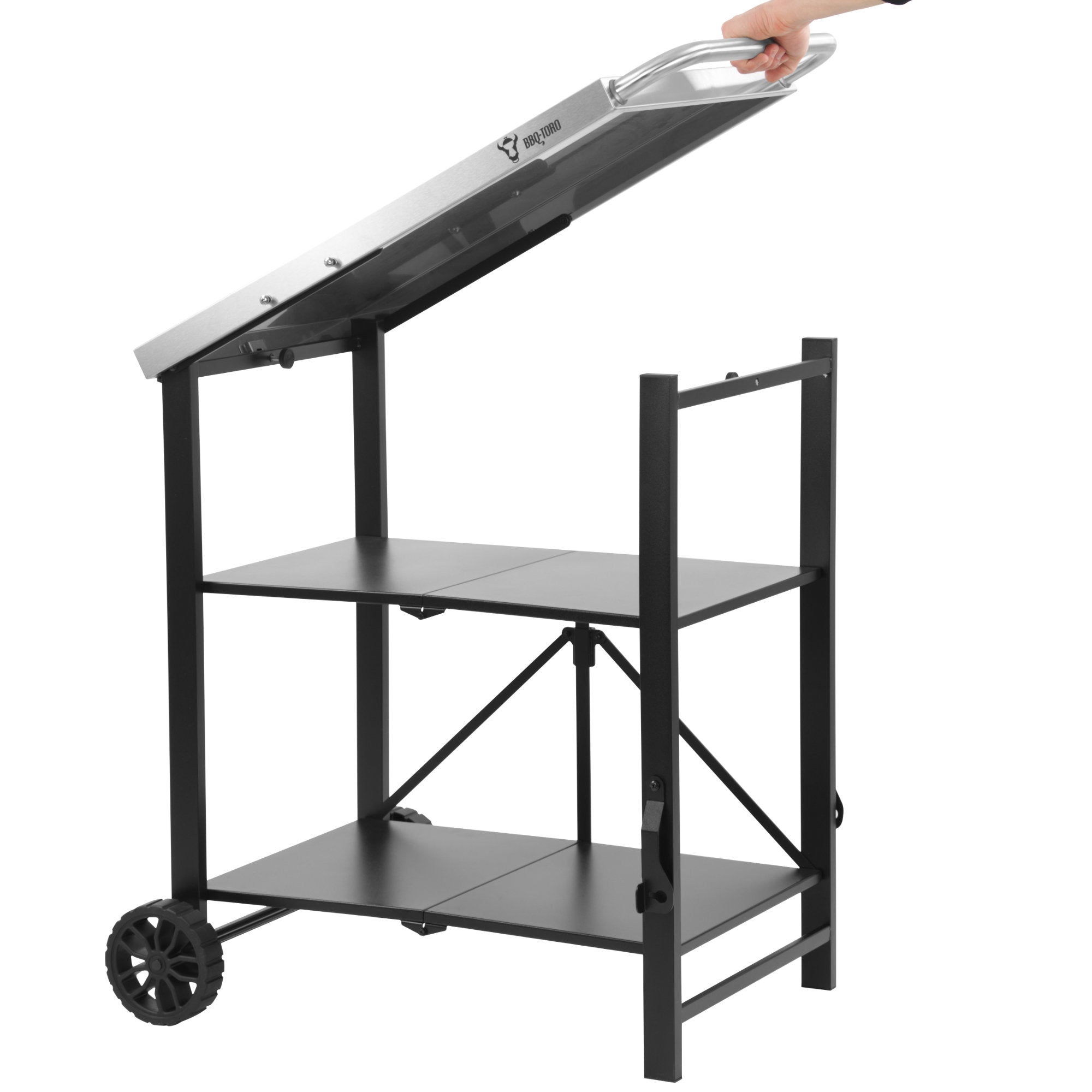 Chariot de barbecue, 60 x 80 x 82 cm, pliable, avec grande surface de travail