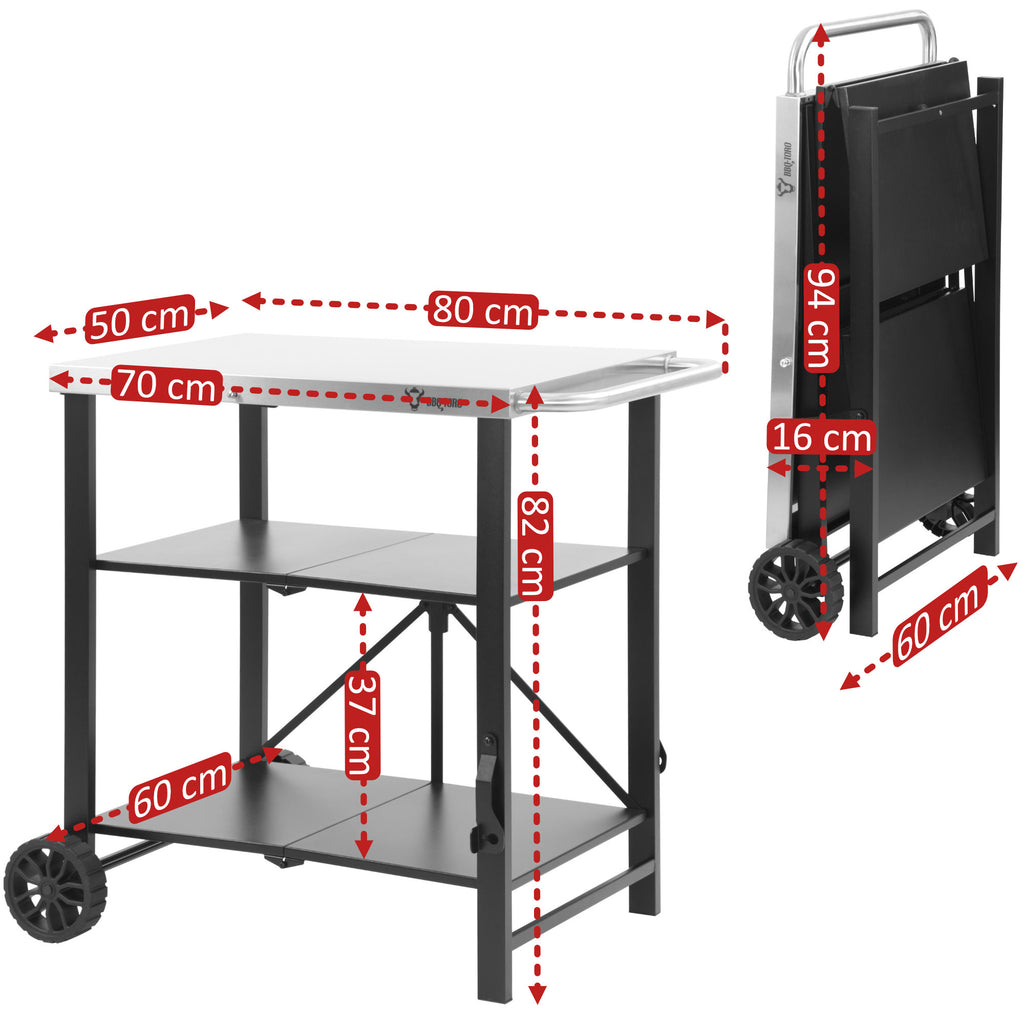 Chariot de barbecue, 60 x 80 x 82 cm, pliable, avec grande surface de travail