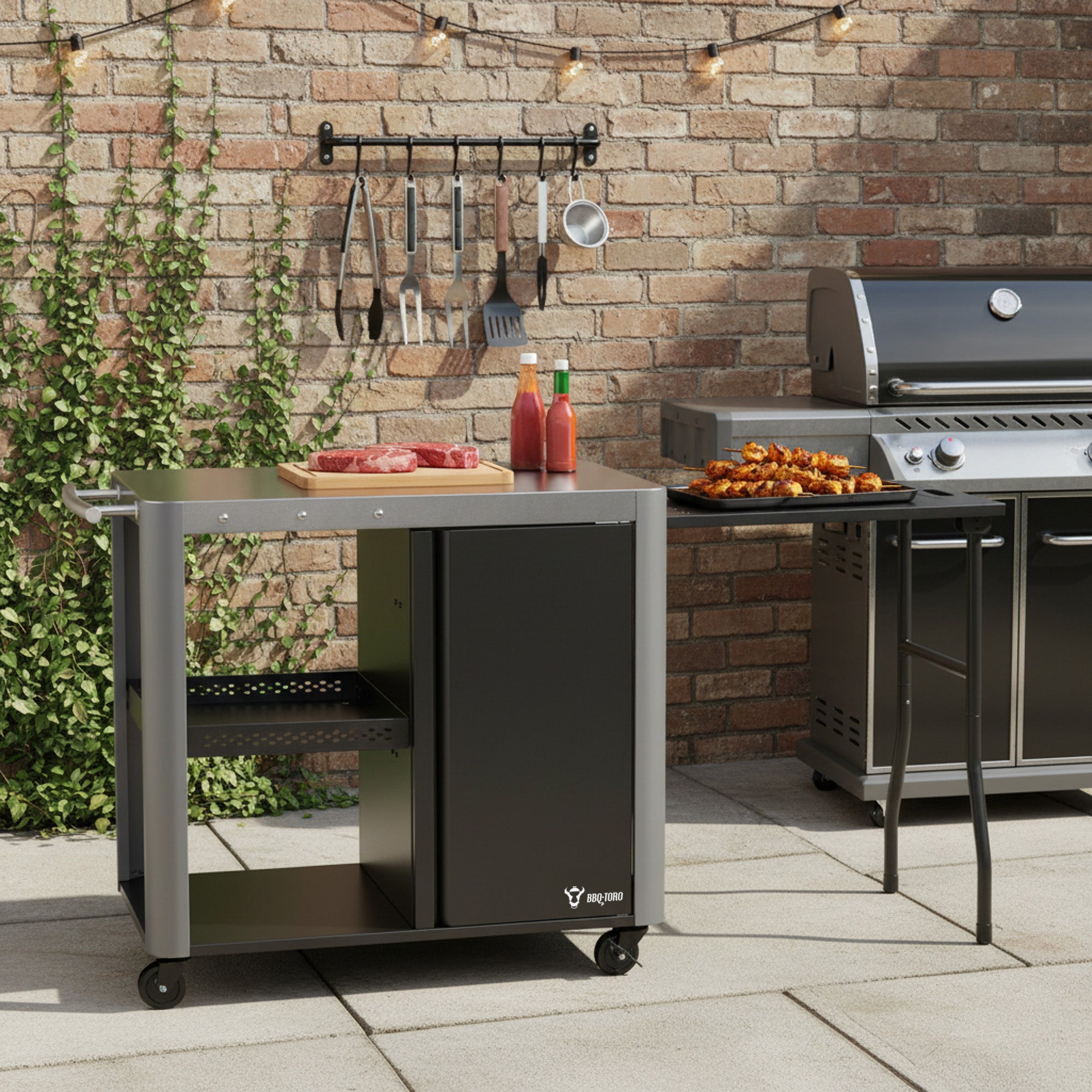 Chariot barbecue, 95 x 50 x 80 cm, comprenant une grande surface de travail