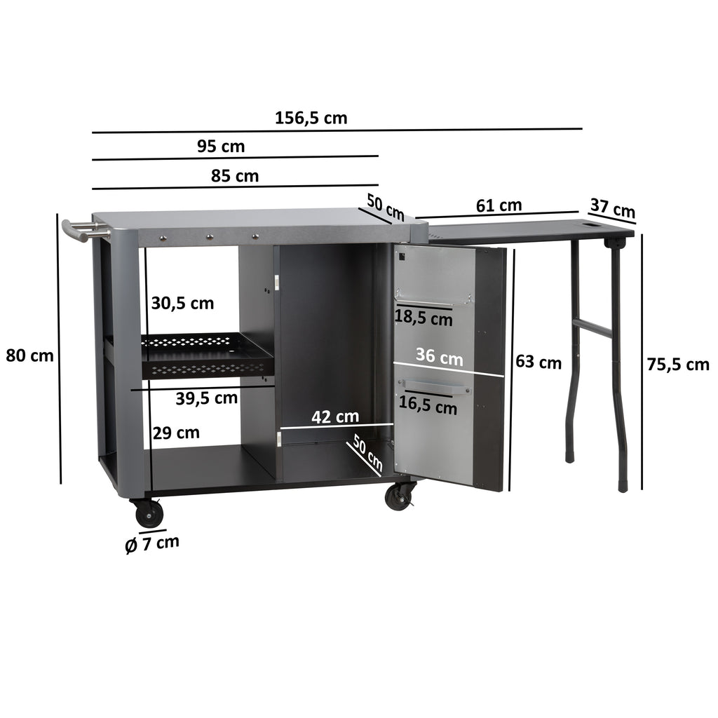 Chariot barbecue, 95 x 50 x 80 cm, comprenant une grande surface de travail
