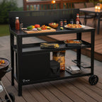Chariot barbecue, noir, 125 x 57 x 104 cm, pare-vent inclus