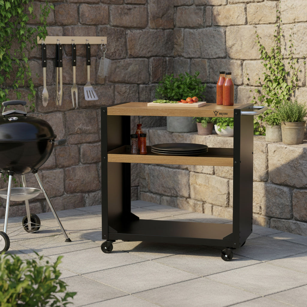 Grill cart, black, 95 x 50 x 90 cm, including large work surface