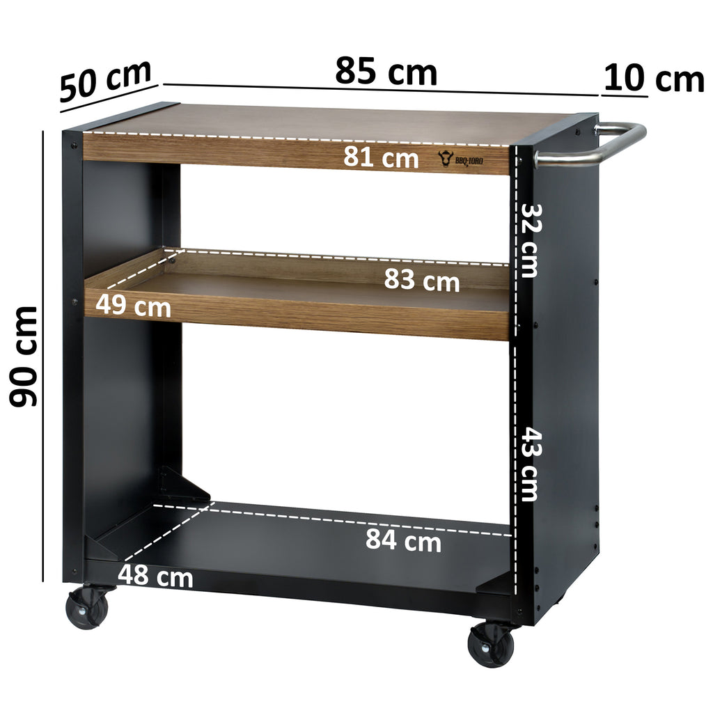 Grill cart, black, 95 x 50 x 90 cm, including large work surface