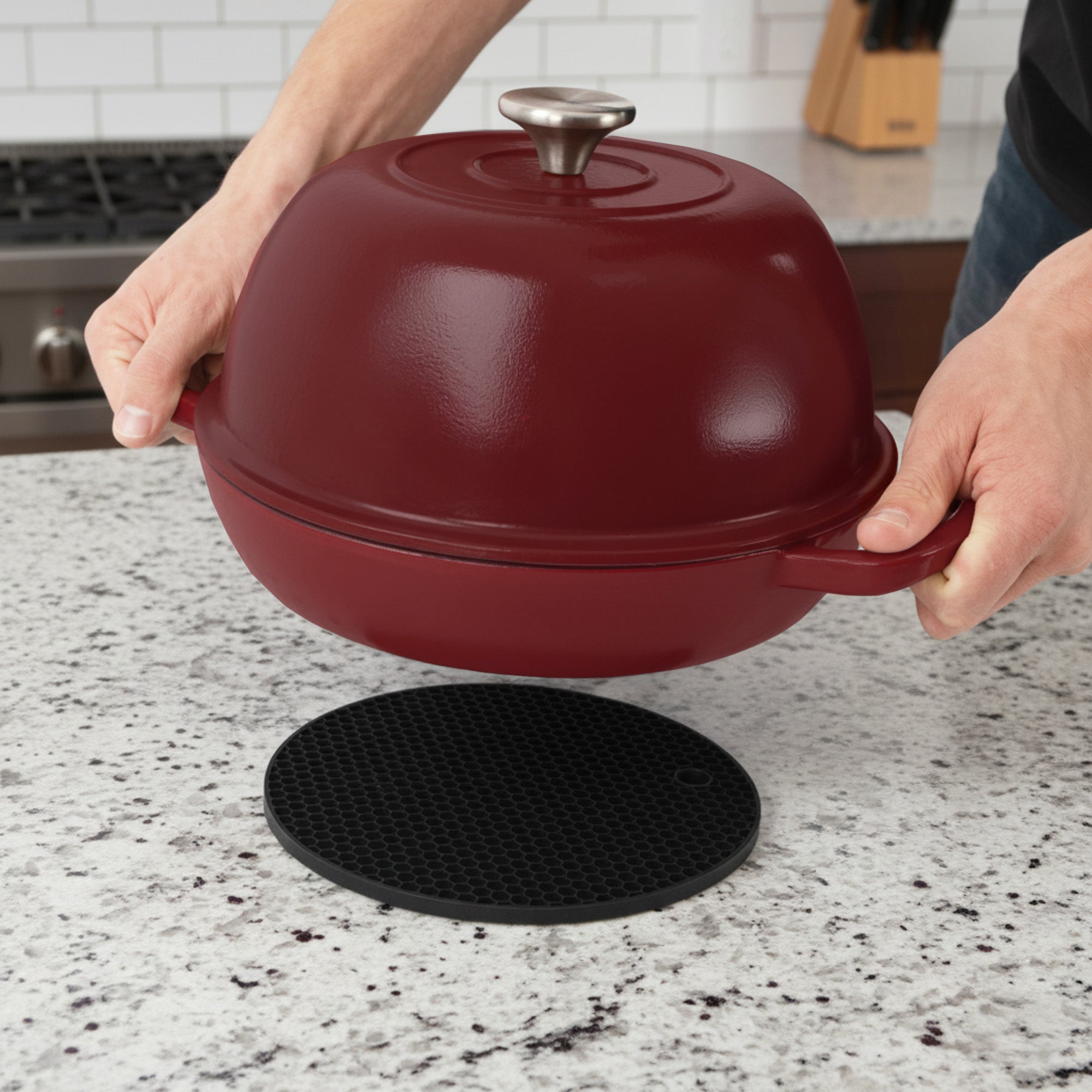 Bread pot set, 6.4 liters, cast iron, enamelled, including bread loop and trivet