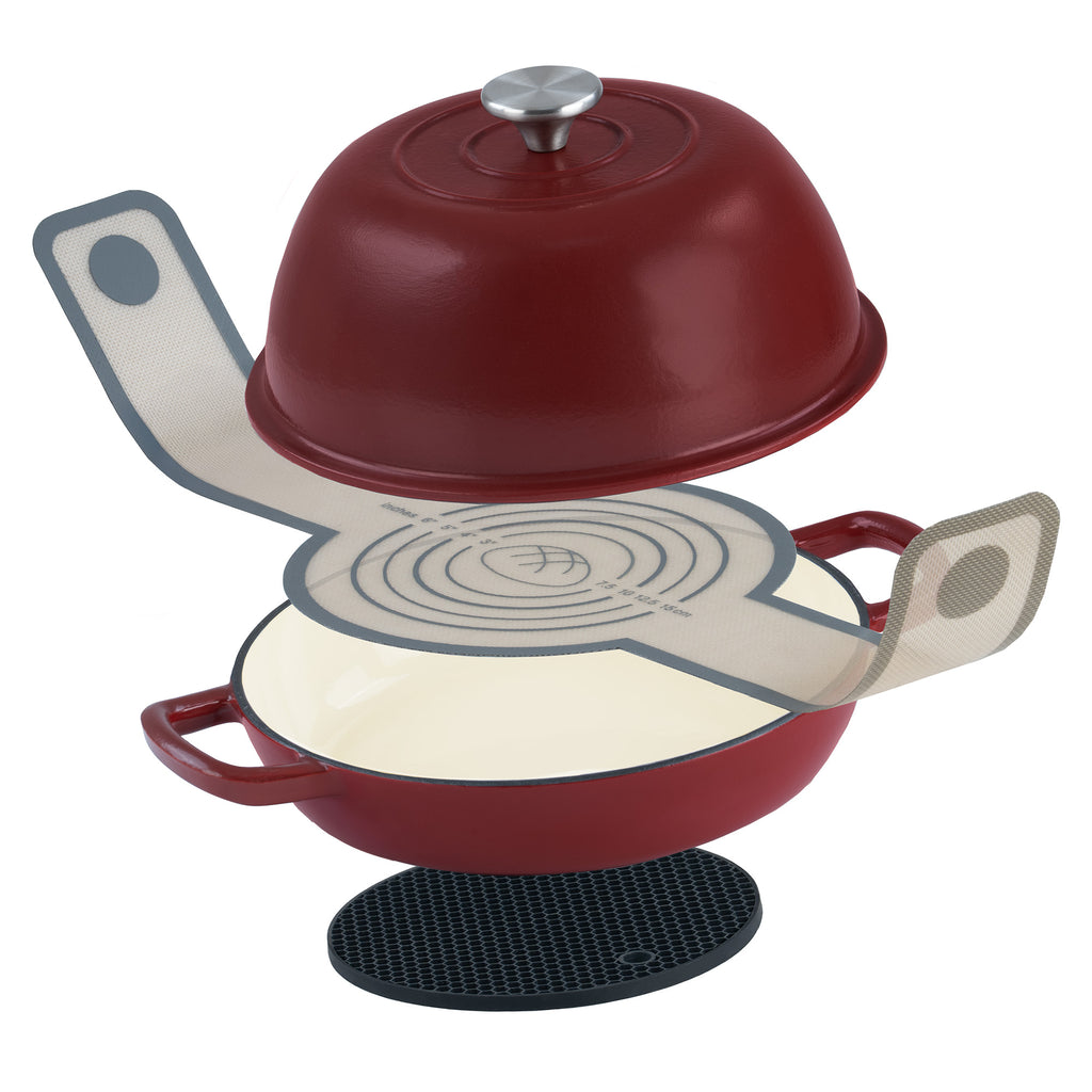 Ensemble pour pot à pain, 6,4 litres, en fonte émaillée, comprenant une anse à pain et un dessous de plat.