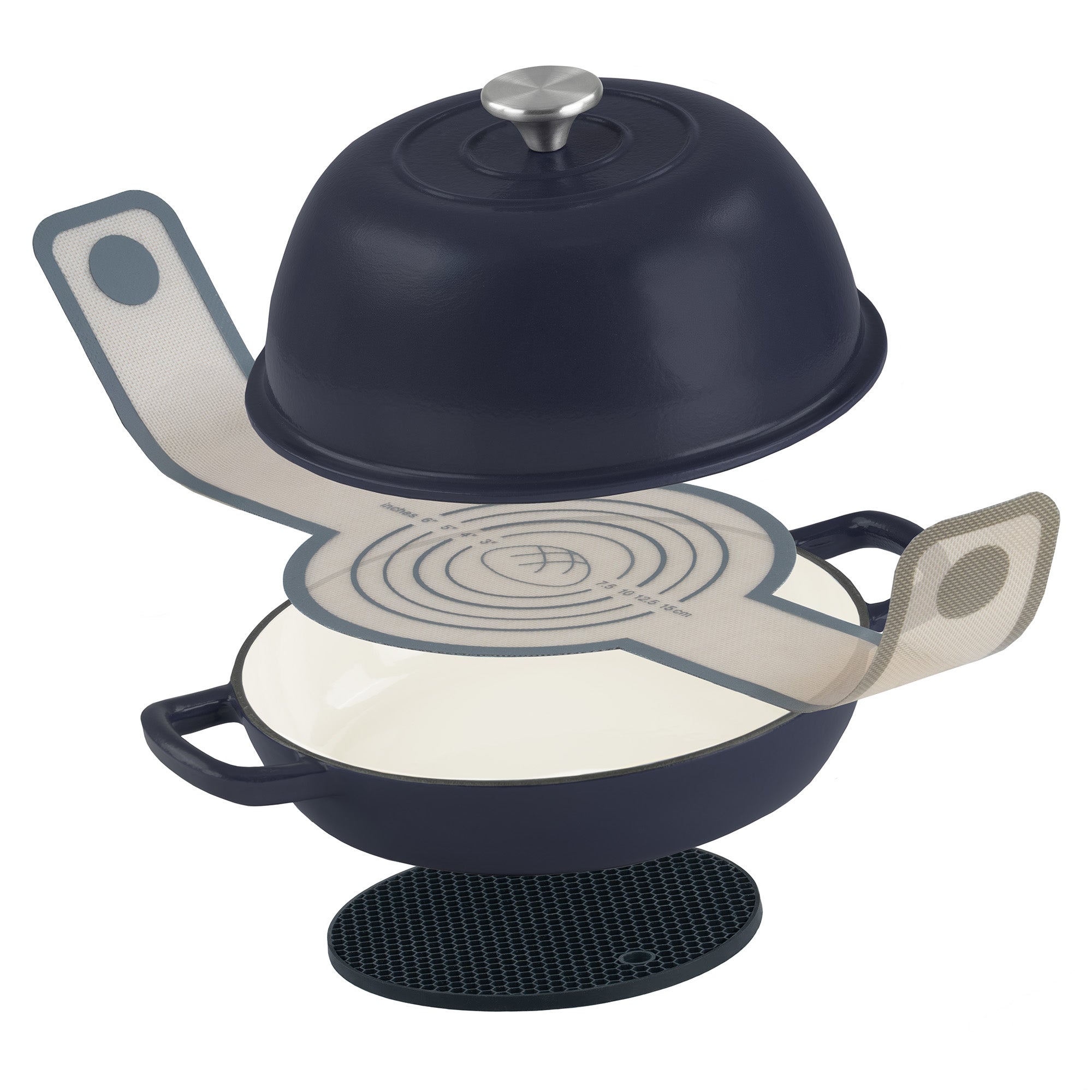 Bread pot set, 6.4 liters, cast iron, enamelled, including bread loop and trivet