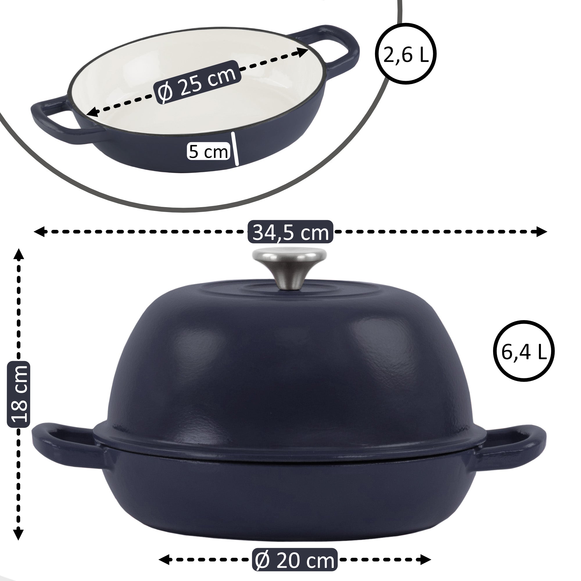 Ensemble pour pot à pain, 6,4 litres, en fonte émaillée, comprenant une anse à pain et un dessous de plat.