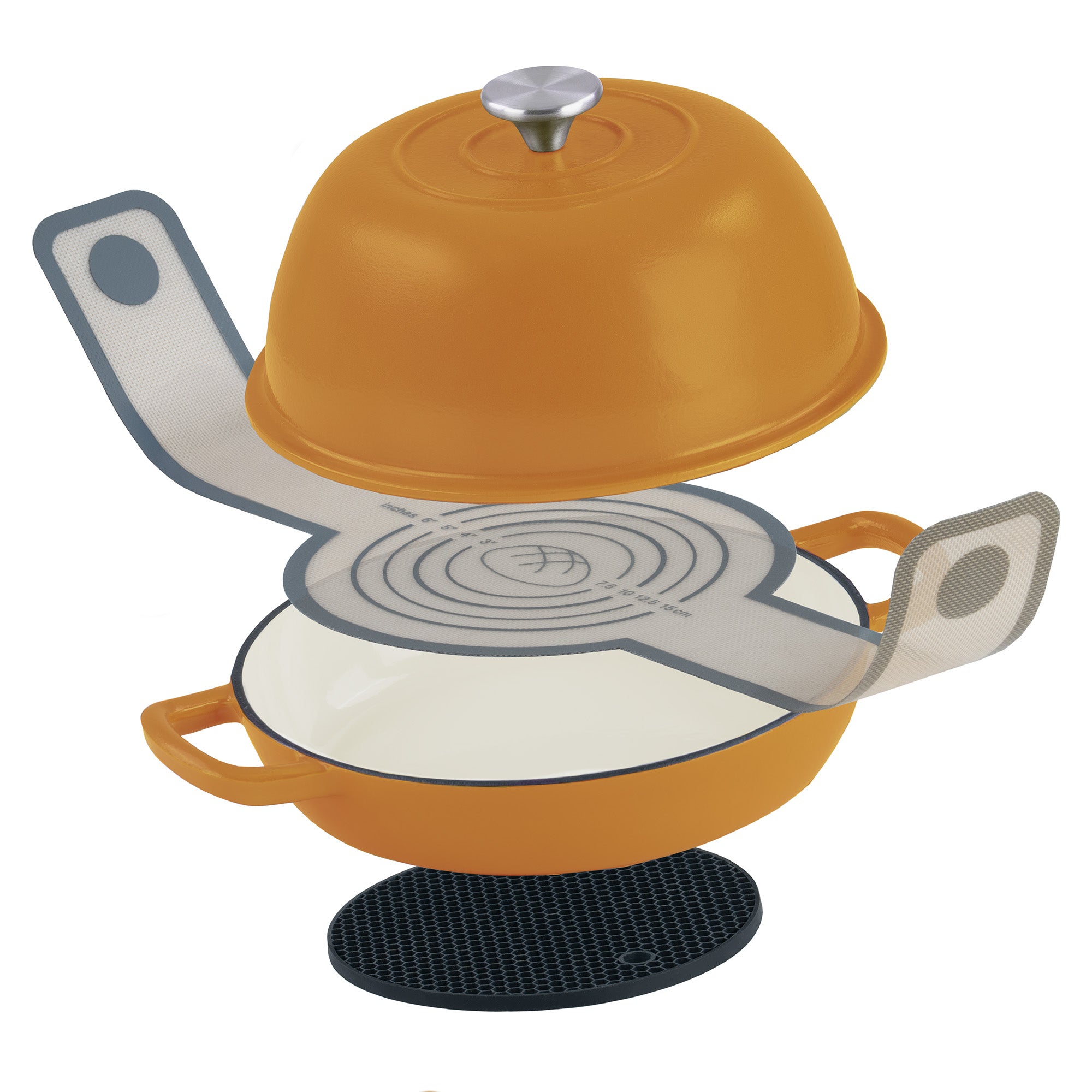 Bread pot set, 6.4 liters, cast iron, enamelled, including bread loop and trivet