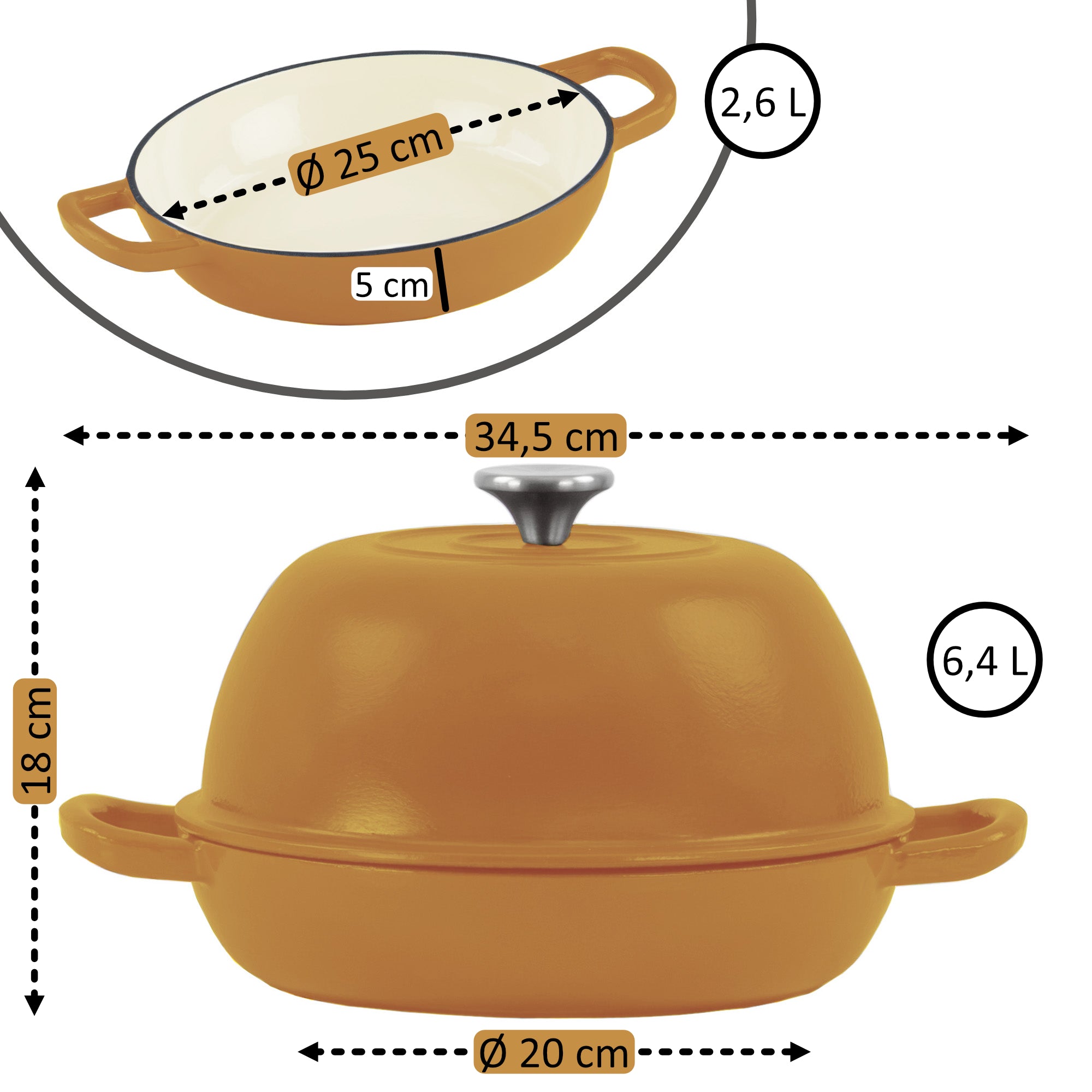 Ensemble pour pot à pain, 6,4 litres, en fonte émaillée, comprenant une anse à pain et un dessous de plat.