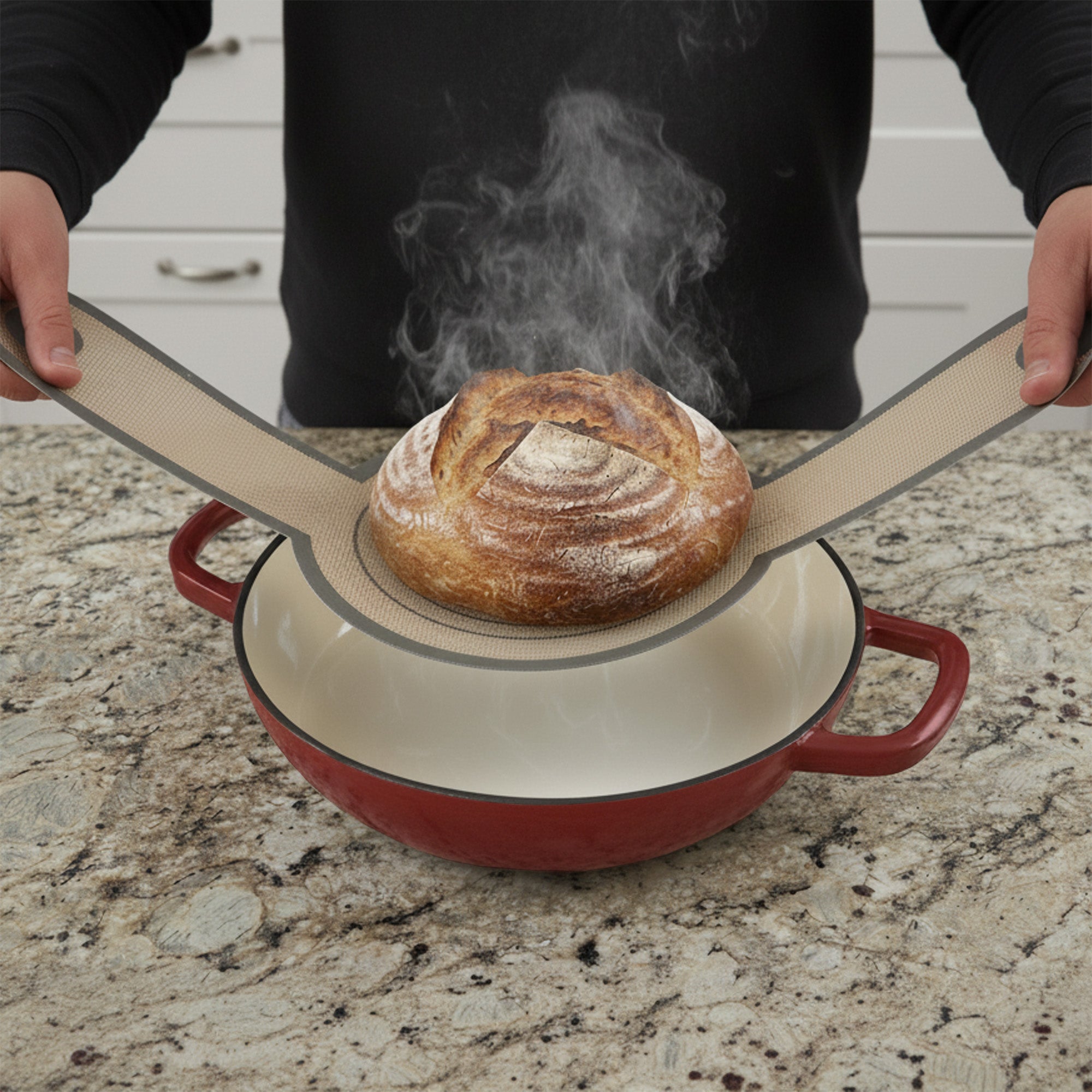 Bread pot set, 6.4 liters, cast iron, enamelled, including bread loop and trivet