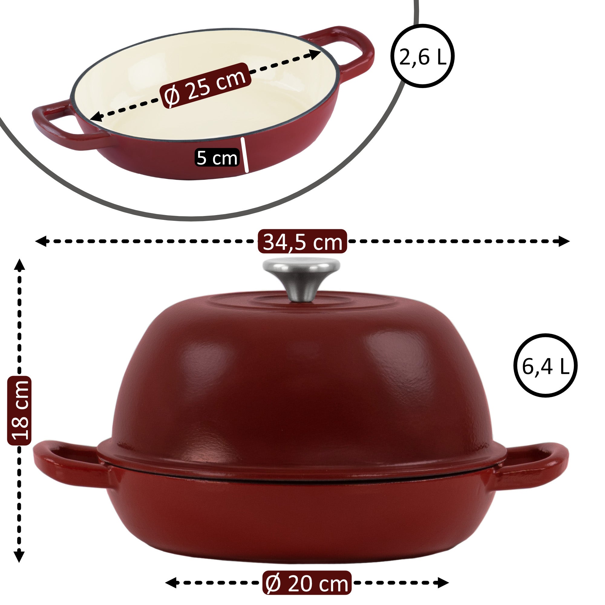 Bread pot set, 6.4 liters, cast iron, enamelled, including bread loop and trivet