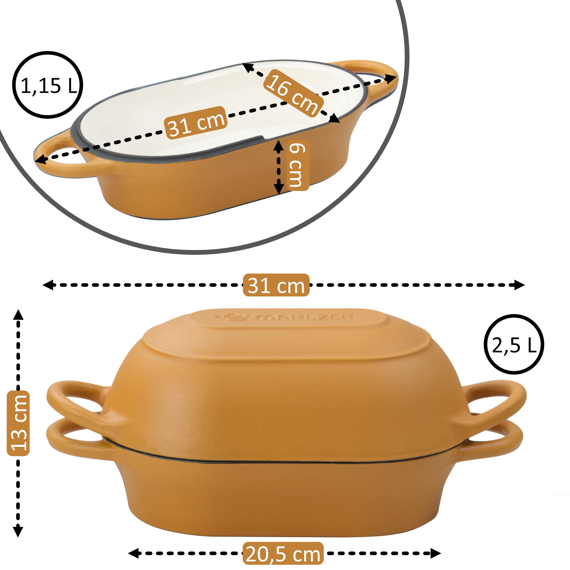 Brottopf Set, 2,5 Liter, Gusseisen, emailliert, inkl. Brotschlinge