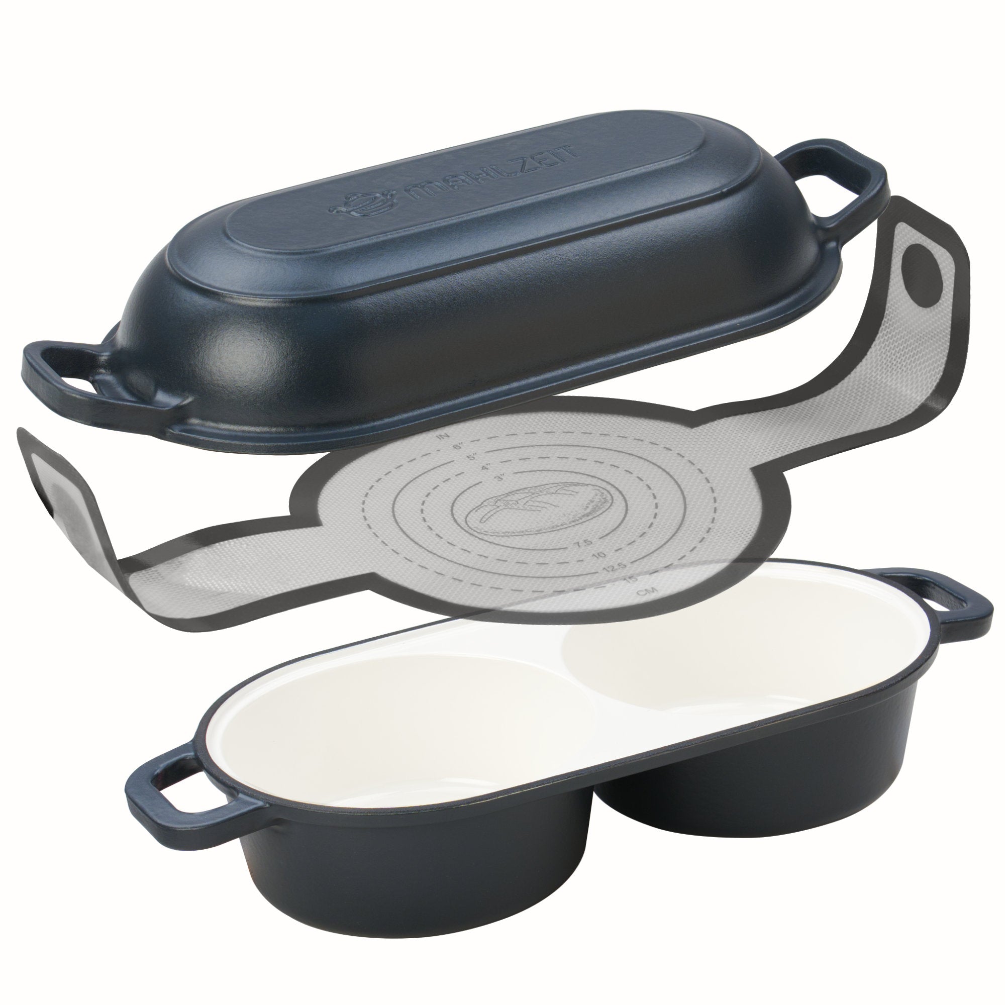 Brottopf Set, 5 Liter, Gusseisen, emailliert, inkl. Brotschlinge und zwei Backkammern