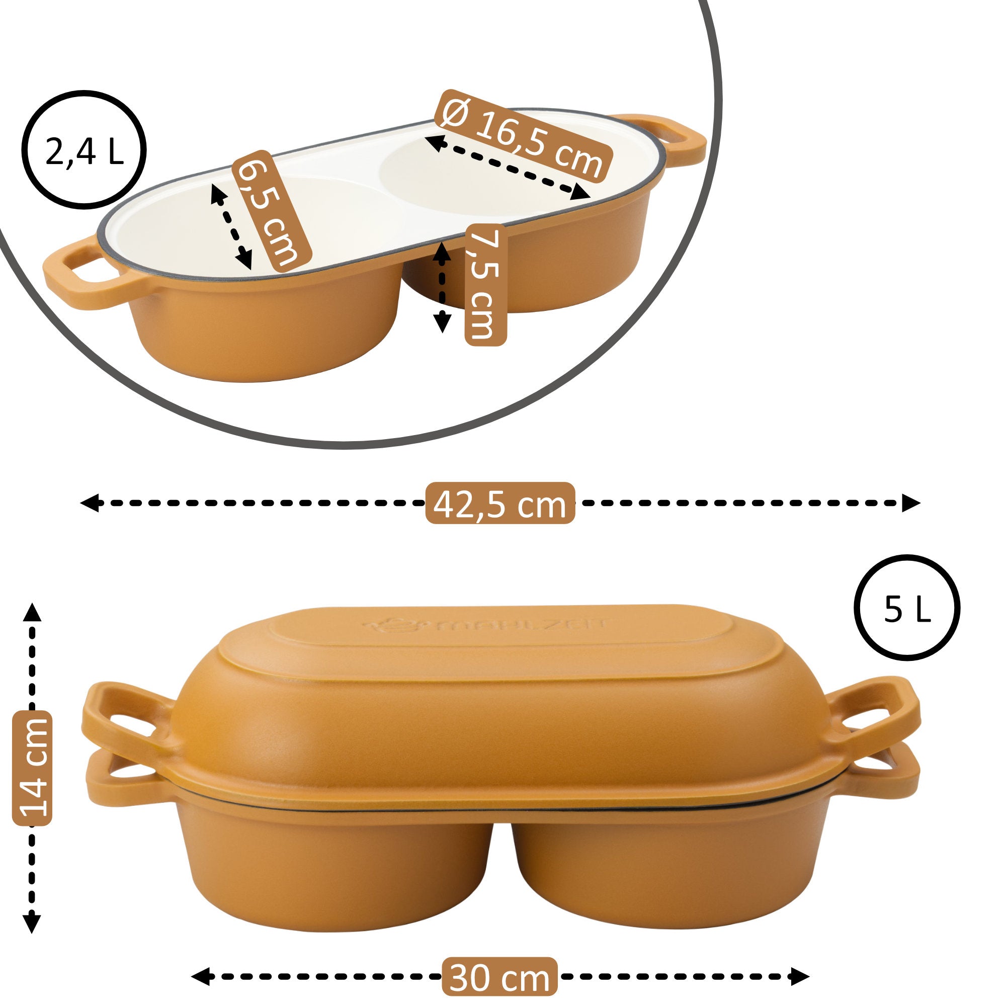 Brottopf Set, 5 Liter, Gusseisen, emailliert, inkl. Brotschlinge und zwei Backkammern