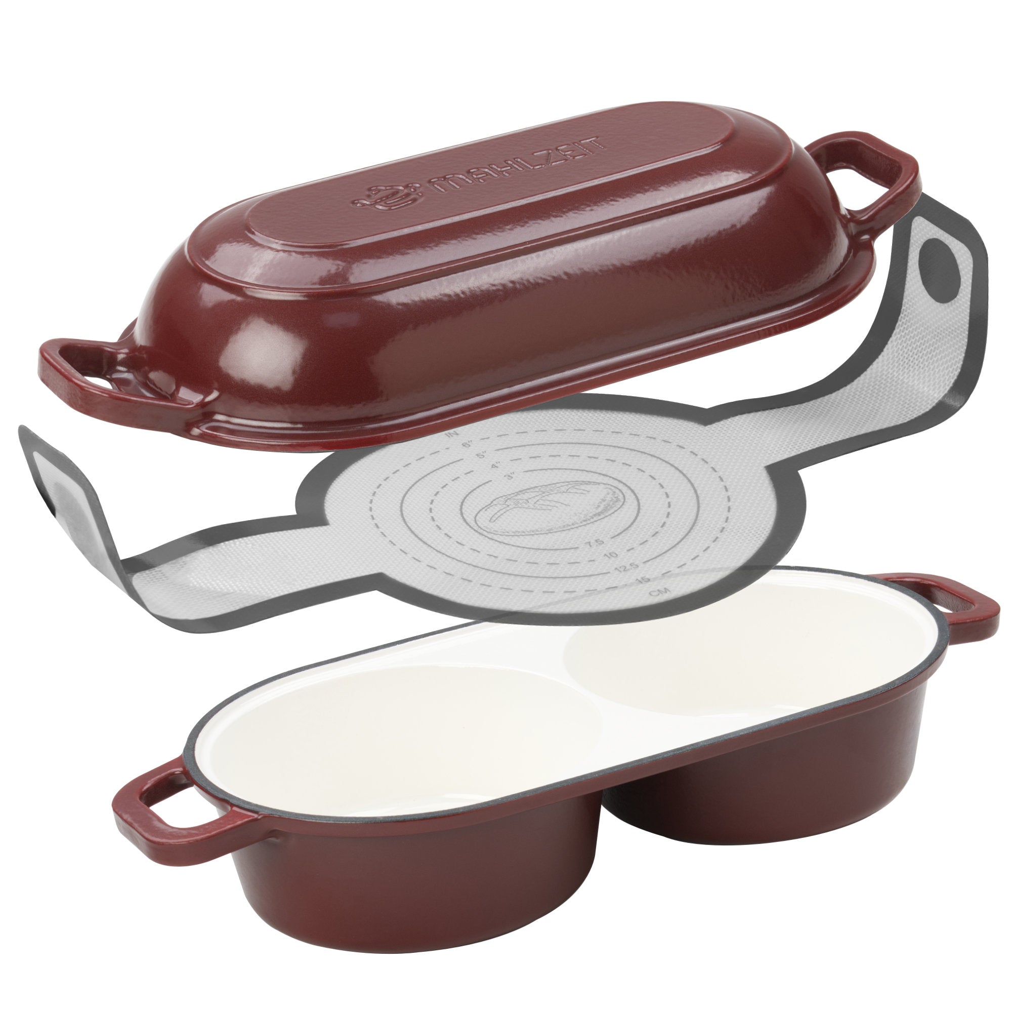 Brottopf Set, 5 Liter, Gusseisen, emailliert, inkl. Brotschlinge und zwei Backkammern