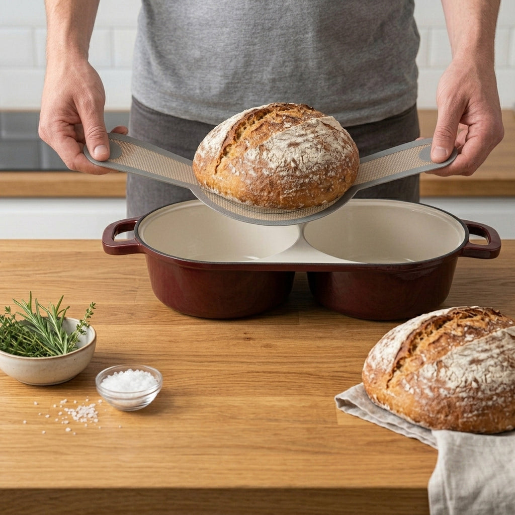 Brottopf Set, 5 Liter, Gusseisen, emailliert, inkl. Brotschlinge und zwei Backkammern